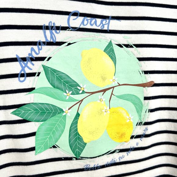 Talbots Large Black White Lemons Amalfi Coast Tropical Shirt Top Mature Beach - Picture 3 of 7